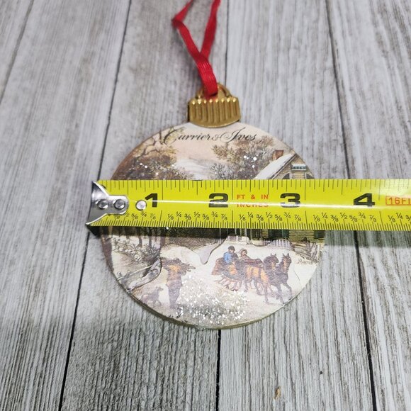 Vtg Currier & Ives Winter Christmas Hanging Ornament Holiday Decor 3 1/4" DIA - Picture 5 of 6